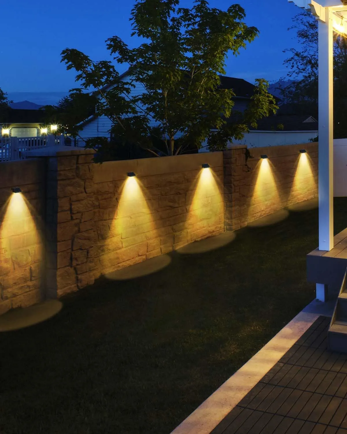 Solar Fence Lights Outdoor 12-Pack | IP67 Waterproof Wall Lights | Dusk to Dawn Auto-On/Off, Easy to Install | Decorative Solar Lights for Deck, Patio, Yard, Step, Garage, Pool (Warm White)