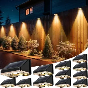 Solar Fence Lights Outdoor 12-Pack | IP67 Waterproof Wall Lights | Dusk to Dawn Auto-On/Off, Easy to Install | Decorative Solar Lights for Deck, Patio, Yard, Step, Garage, Pool (Warm White)