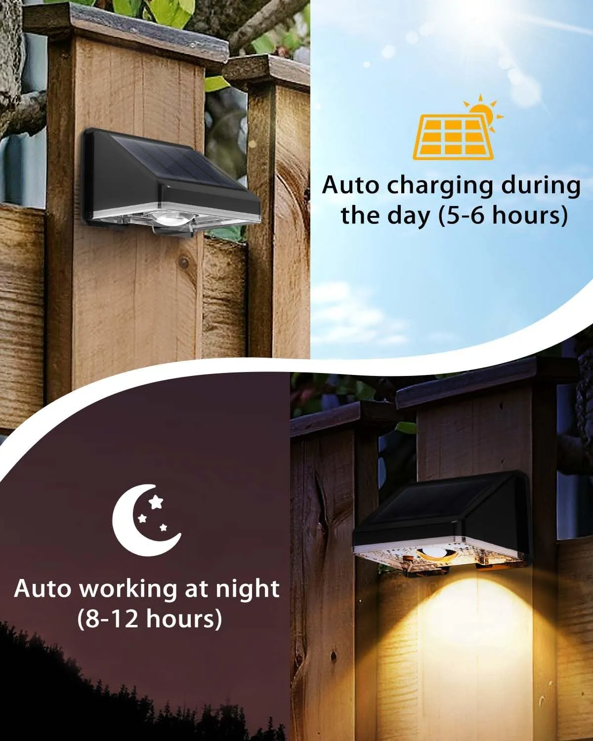 Solar Fence Lights Outdoor 12-Pack | IP67 Waterproof Wall Lights | Dusk to Dawn Auto-On/Off, Easy to Install | Decorative Solar Lights for Deck, Patio, Yard, Step, Garage, Pool (Warm White)