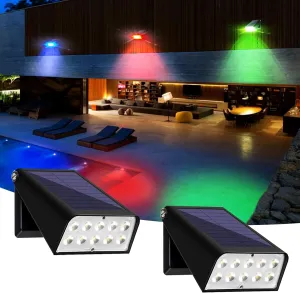 Solar Fence Lights Outdoor Waterproof, Deck Lights with White/RGB/Color Changing, 6 Lighting Modes, 90° Rotating Light, Dusk to Dawn,Waterproof for Patio/Driveway/Landscape/Garden/Pool, 2 Pack