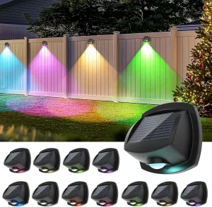 Solar Fence Lights Outdoor Waterproof IP65 Solar Wall Lights Outside Multicolor Led Solar Powered RGB Fence Lights Outdoor for Pool, Yard, Deck, Patio, Backyard, Porch, Stairs 12 Pack