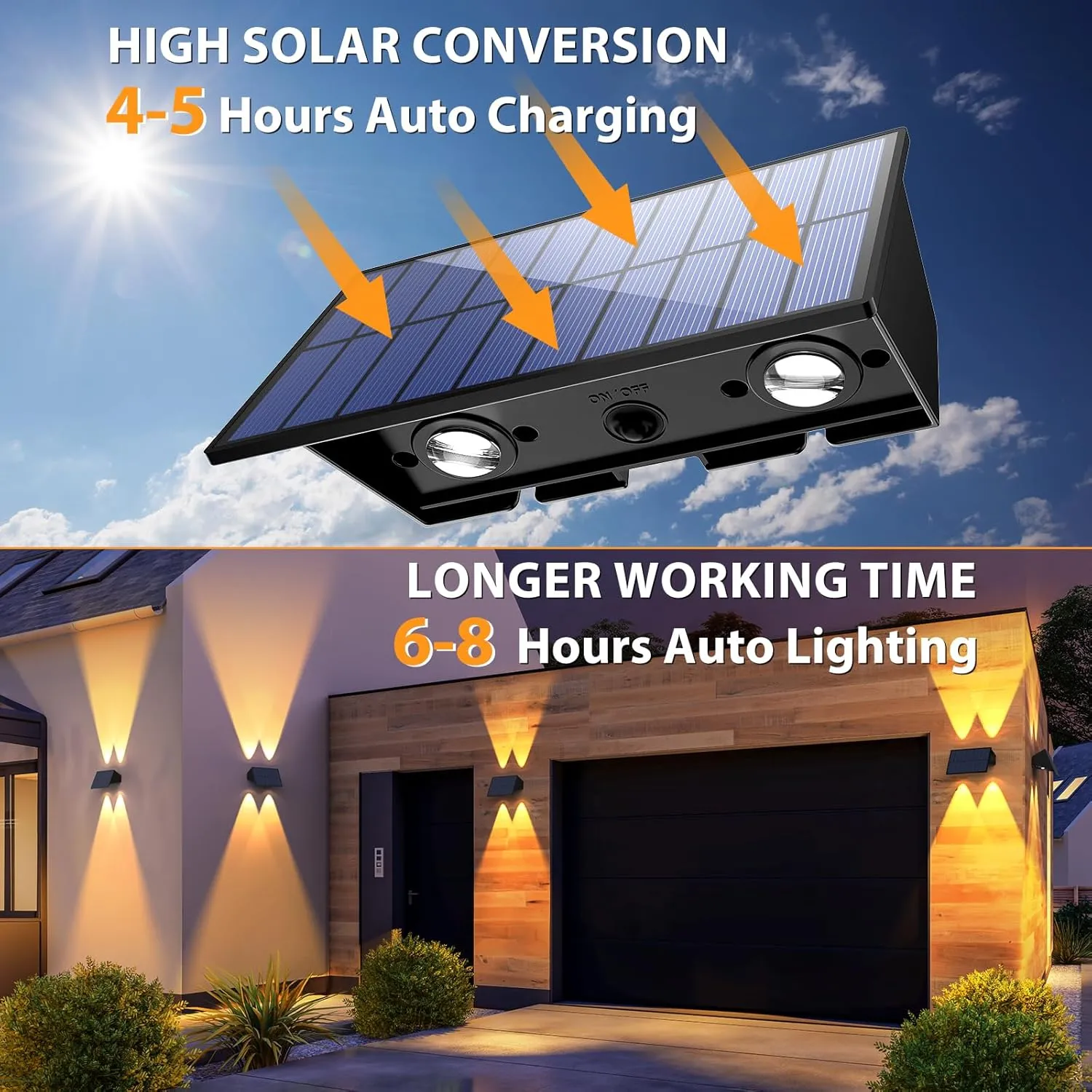 Solar Fence Lights,6Pack Solar Lights Outdoor Warm White Up & Down Wall Lights Waterproof 100 Lumens Dusk to Dawn Solar Powered Fence Light for Outside/Backyard/Pool/Railing/Patio/Porch/Step