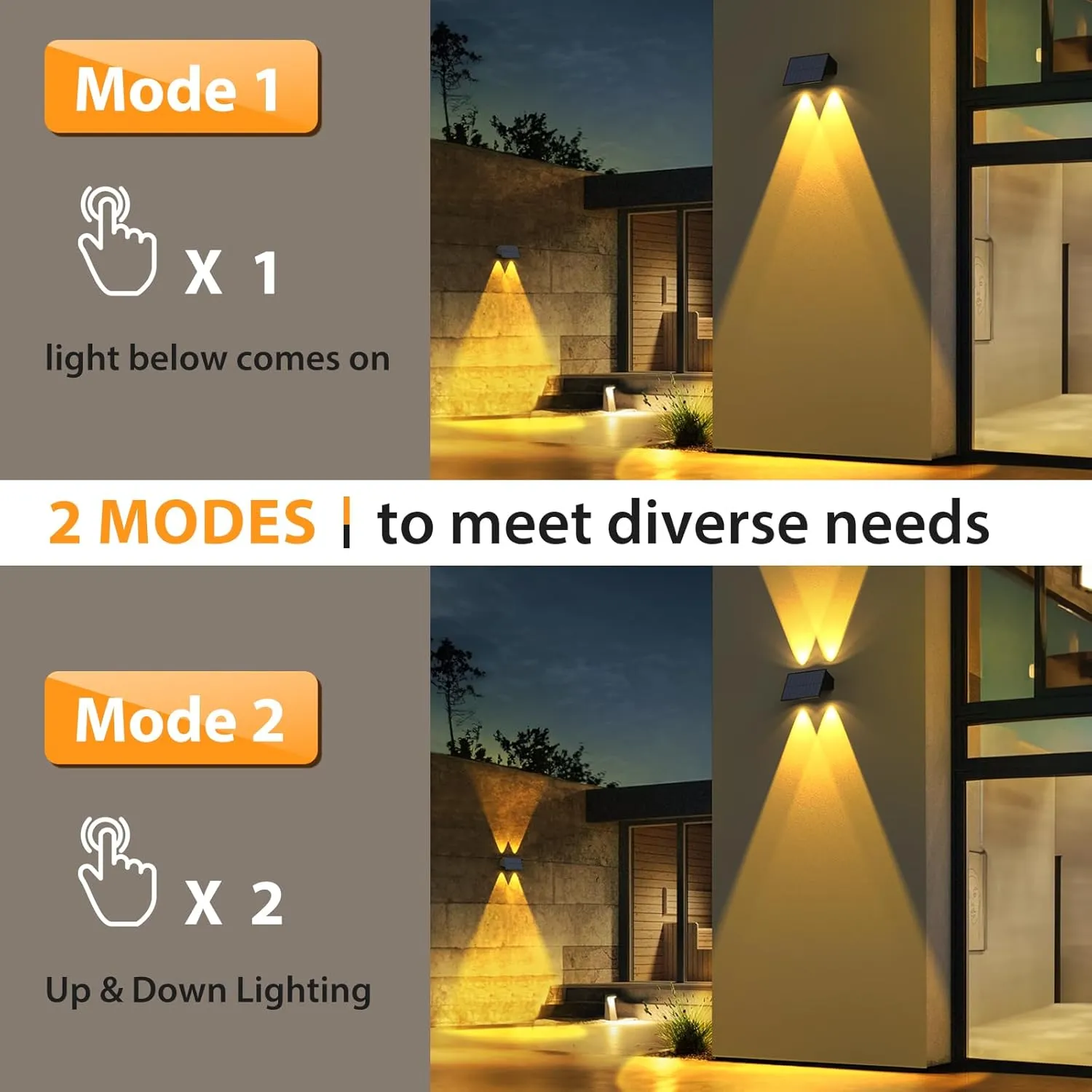 Solar Fence Lights,6Pack Solar Lights Outdoor Warm White Up & Down Wall Lights Waterproof 100 Lumens Dusk to Dawn Solar Powered Fence Light for Outside/Backyard/Pool/Railing/Patio/Porch/Step
