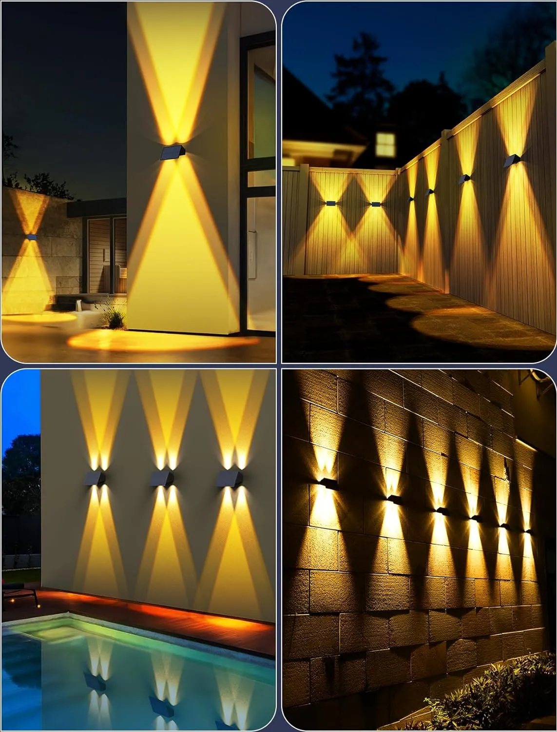 Solar Fence Lights,6Pack Solar Lights Outdoor Warm White Up & Down Wall Lights Waterproof 100 Lumens Dusk to Dawn Solar Powered Fence Light for Outside/Backyard/Pool/Railing/Patio/Porch/Step