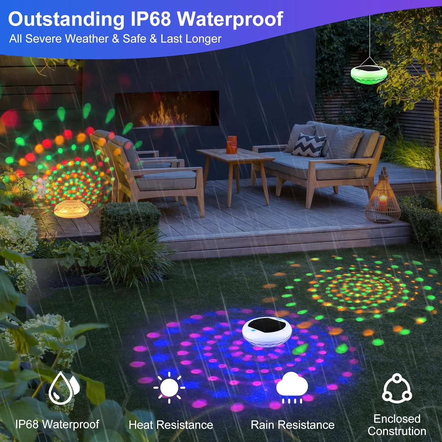 Solar Floating Pool Lights: 2 Pack USB Rechargeable Pool Lights That Float 6 Dynamic Modes with Remote IP68 Waterproof Hang RGB Upper and Lower Floating Light for Pond Garden Party Yard