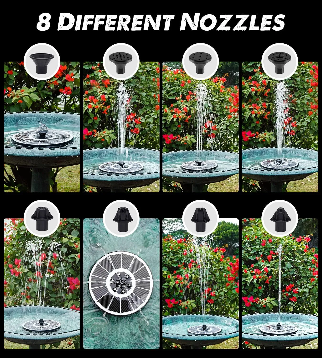 Solar Fountain Glass Panel with 2200 mah Battery, 3.5W Floating Solar Water Fountain with 4 Fixed Rods, Solar Pump for Bird Bath, Garden, Pond, Pool, Outdoor-Colorful Lights