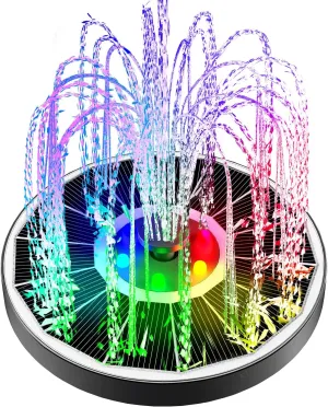 Solar Fountain Glass Panel with 2200 mah Battery, 3.5W Floating Solar Water Fountain with 4 Fixed Rods, Solar Pump for Bird Bath, Garden, Pond, Pool, Outdoor-Colorful Lights