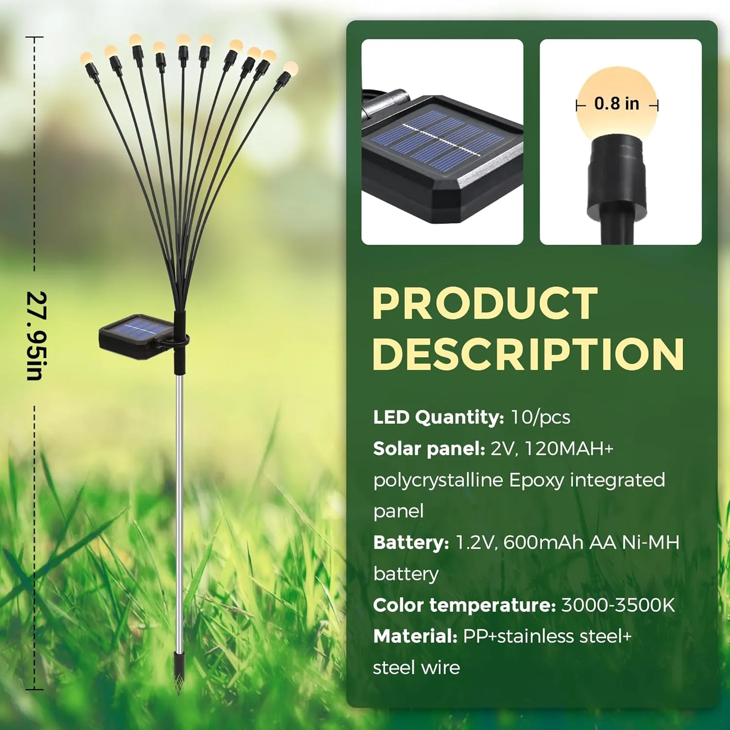 Solar Garden Lights, 40 LED Firefly Garden Lights Solar Outdoor, Solar Lights for Outside Sway by Wind,Solar Lights Outdoor Waterproof for Christmas Yard Patio Pathway Decoration (4 Pack)
