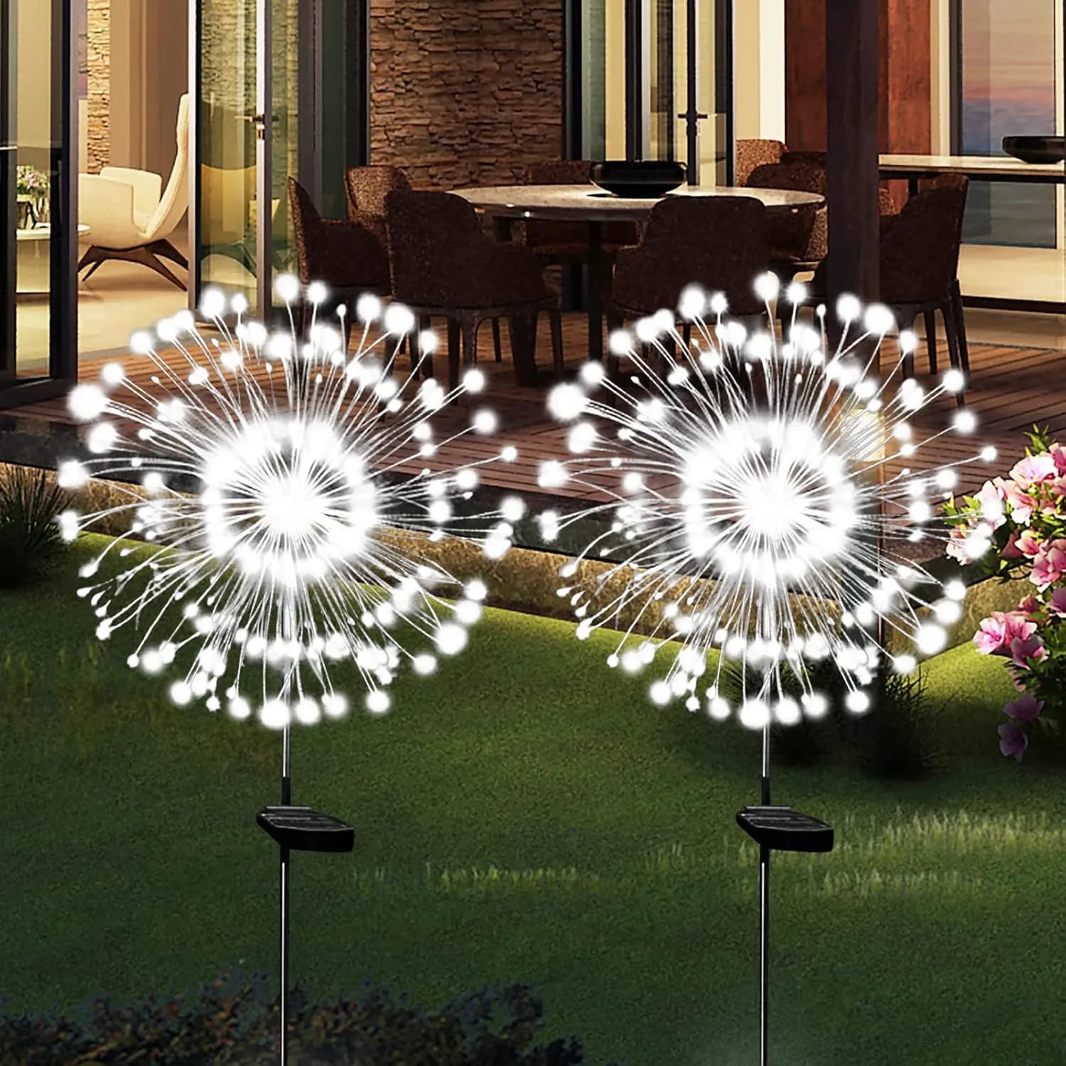 Solar Garden Lights Solar Firework Light Outdoor Waterproof 2 Pack Solar Powered Art Stake Twinkle Lights Outside Decor 180 LED Sparklers String Light for Yard Pathway Decorations (White)