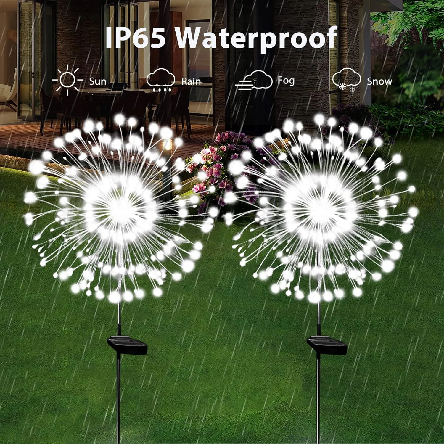 Solar Garden Lights Solar Firework Light Outdoor Waterproof 2 Pack Solar Powered Art Stake Twinkle Lights Outside Decor 180 LED Sparklers String Light for Yard Pathway Decorations (White)