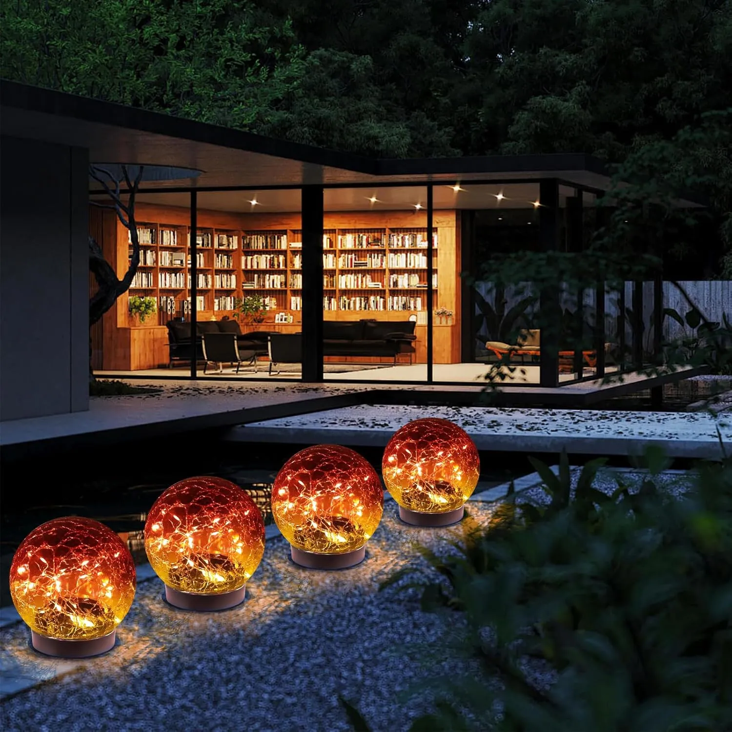 Solar Globe Lights Outdoor Waterproof Cracked Glass Ball for Lawn Patio Yard Backyard Decorations, 4 Pack