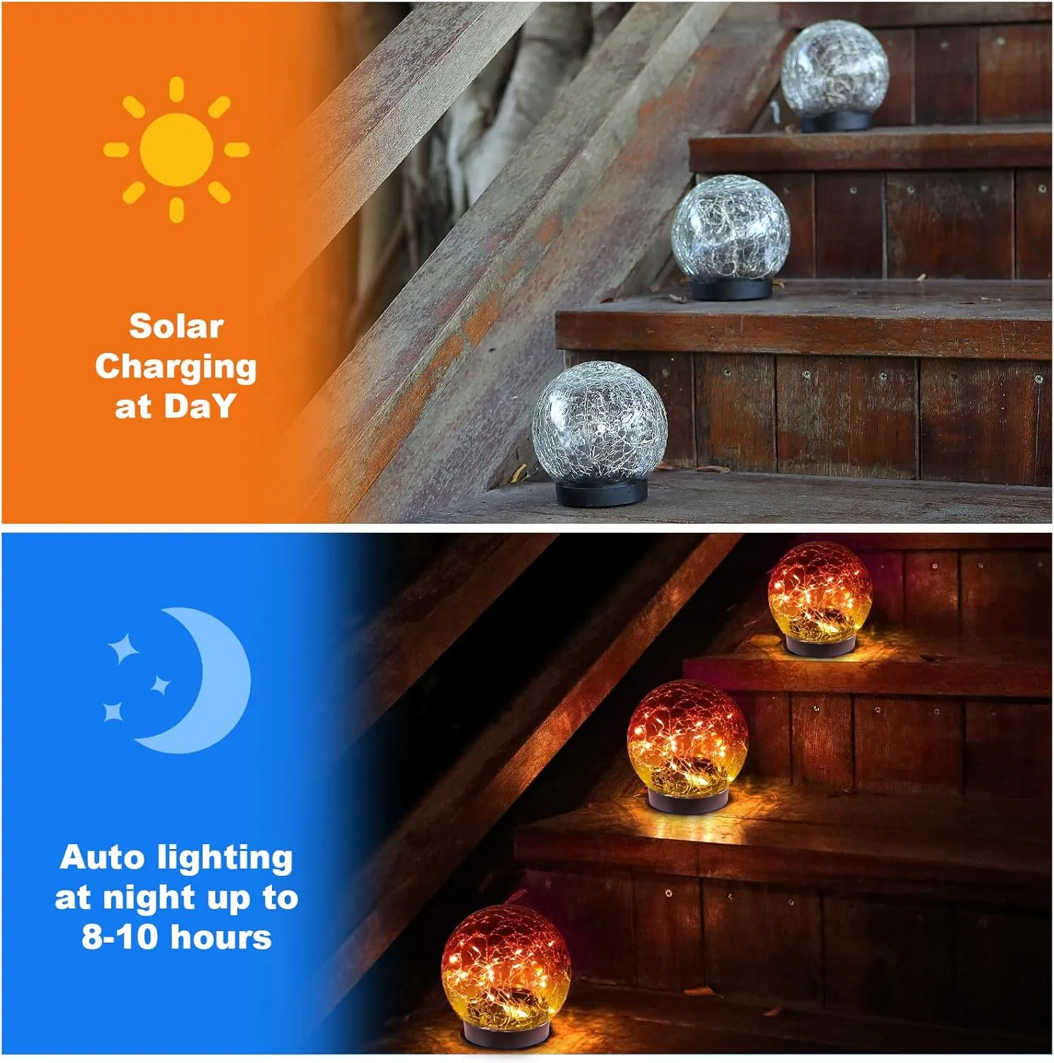 Solar Globe Lights Outdoor Waterproof Cracked Glass Ball for Lawn Patio Yard Backyard Decorations, 4 Pack