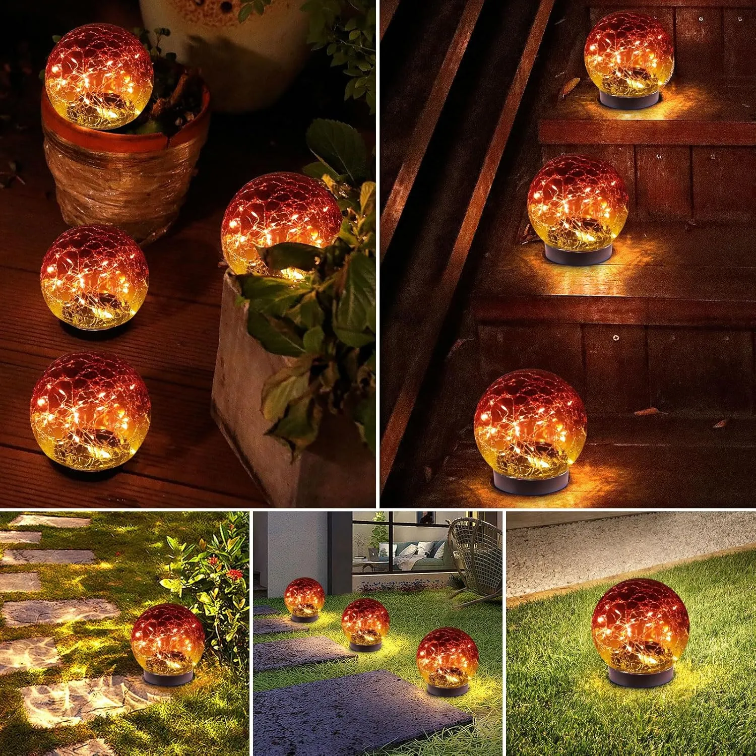 Solar Globe Lights Outdoor Waterproof Cracked Glass Ball for Lawn Patio Yard Backyard Decorations, 4 Pack