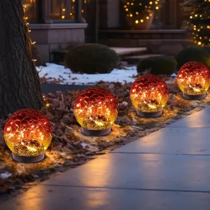 Solar Globe Lights Outdoor Waterproof Cracked Glass Ball for Lawn Patio Yard Backyard Decorations, 4 Pack