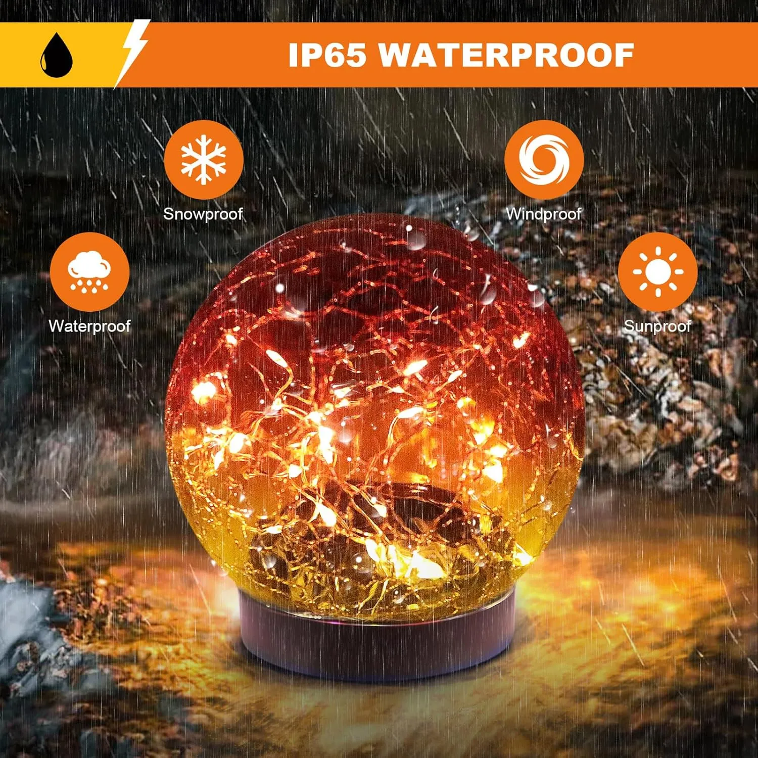 Solar Globe Lights Outdoor Waterproof Cracked Glass Ball for Lawn Patio Yard Backyard Decorations, 4 Pack