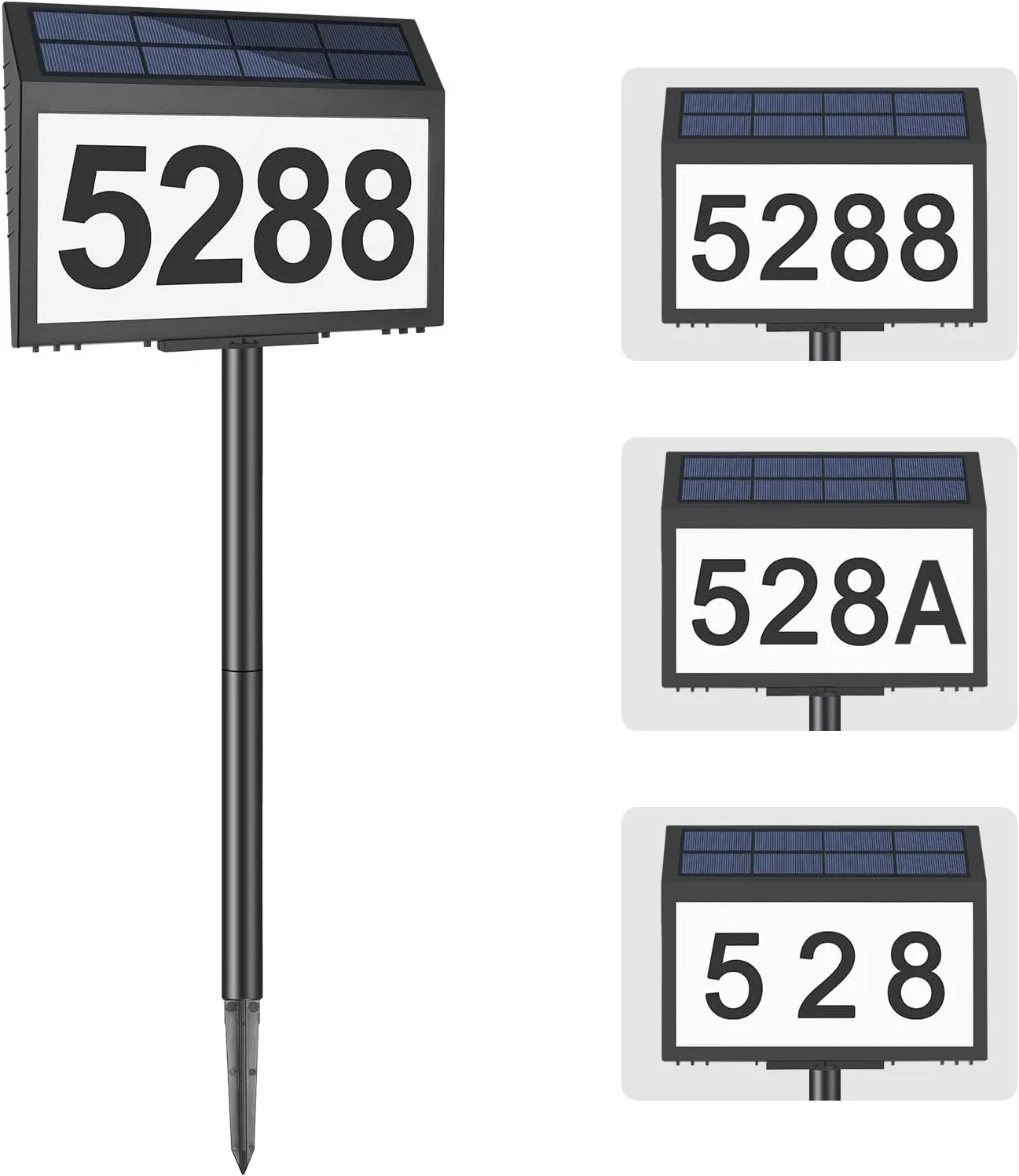 Solar House Numbers for Outside Light up, LED Illuminated Home Number Address Sign Plaque Waterproof for Yard, Wall-Mounted or Floor-Plugged- Black