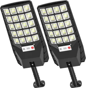 Solar Lights Outdoor - 320° Wide Angle Solar Street Lights Outdoor IP66 Waterproof, 6500K Dusk to Dawn Flood Lights Motion Sensor with Remote Control for Yard, 2 Pack