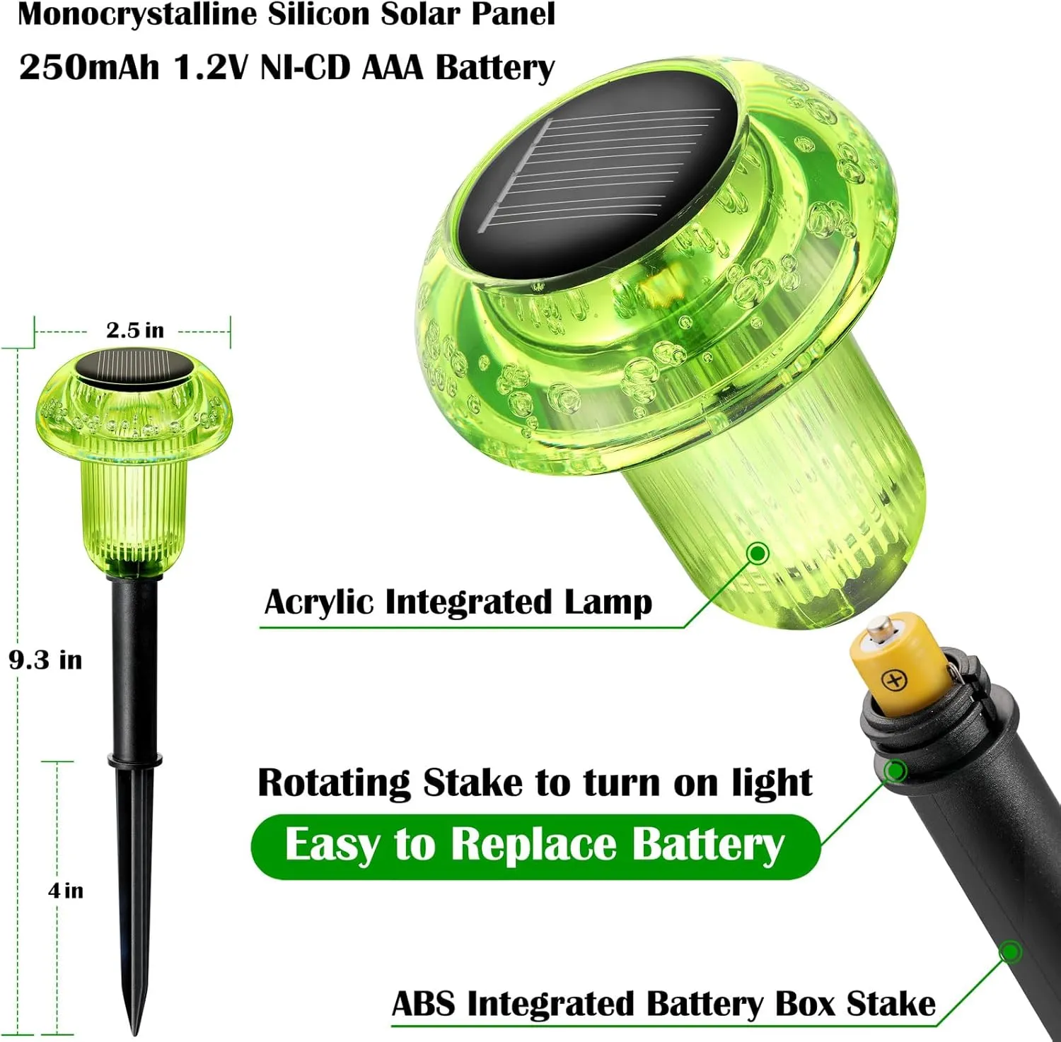 Solar Lights Outdoor Pathway Lights 8 Pack LED Waterproof Green Mushroom Shape for Garden Driveway Walkway Landscape Path Lawn Yard Decor