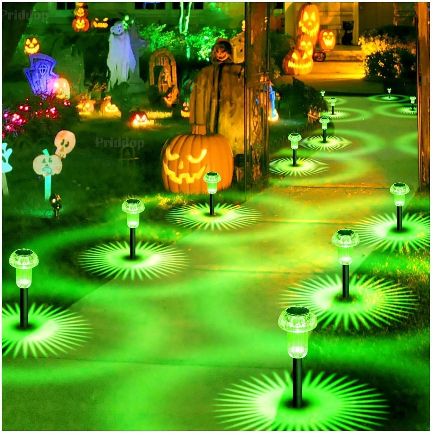 Solar Lights Outdoor Pathway Lights 8 Pack LED Waterproof Green Mushroom Shape for Garden Driveway Walkway Landscape Path Lawn Yard Decor