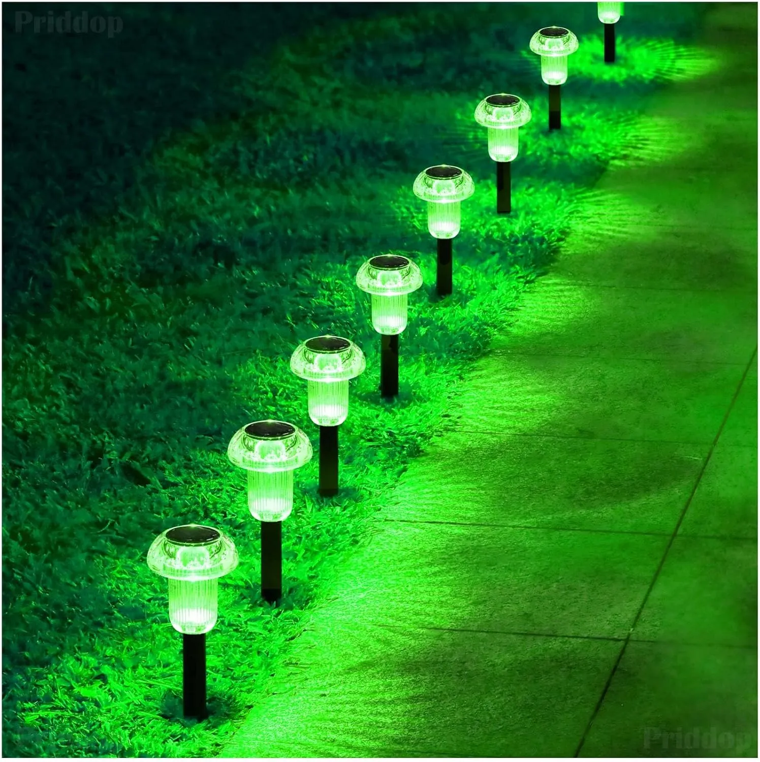 Solar Lights Outdoor Pathway Lights 8 Pack LED Waterproof Green Mushroom Shape for Garden Driveway Walkway Landscape Path Lawn Yard Decor