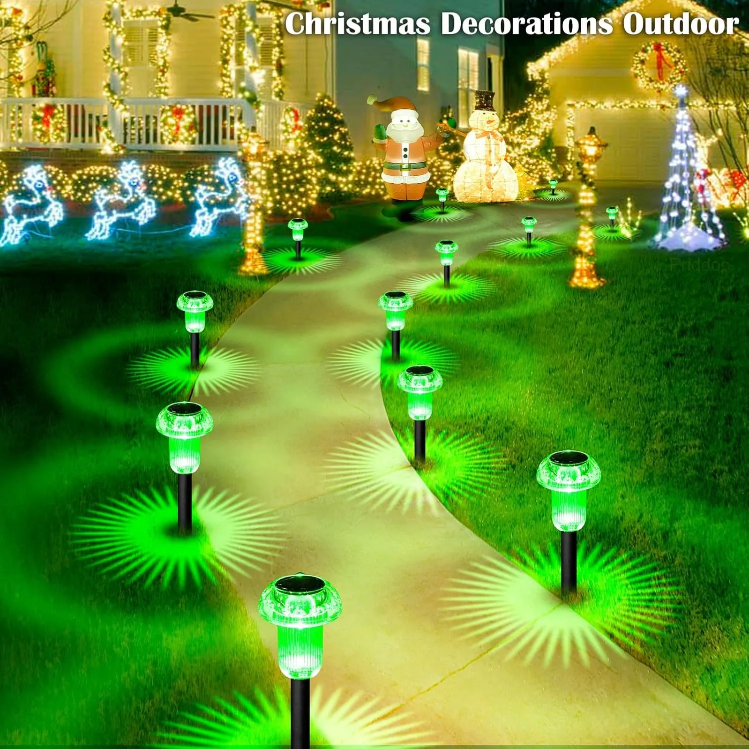 Solar Lights Outdoor Pathway Lights 8 Pack LED Waterproof Green Mushroom Shape for Garden Driveway Walkway Landscape Path Lawn Yard Decor