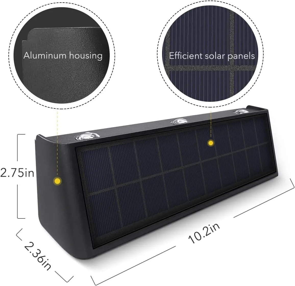Solar Lights Outdoor Waterproof 3000K Warm Aluminum Dusk to Dawn Lighting Wall Sconce Up Down for Outside, Fence, Walkway, Porch, Deck