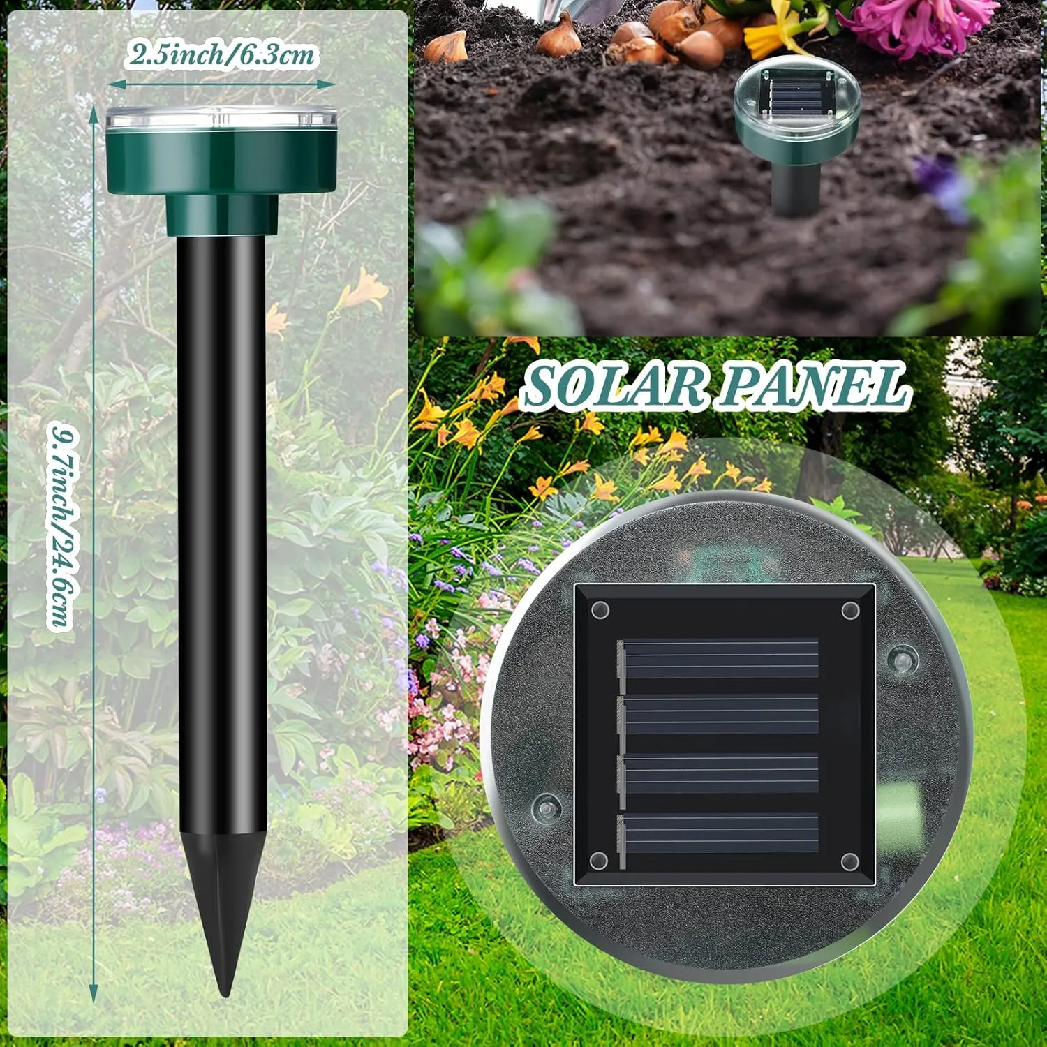 Solar Mole Repellent Ultrasonic Mole Repellent Solar Powered Outdoor Powered Sound Wave Deterrent for Lawn Garden for Snakes Moles Gophers Groundhogs Voles and Other Burrowing Mice, Round (6)