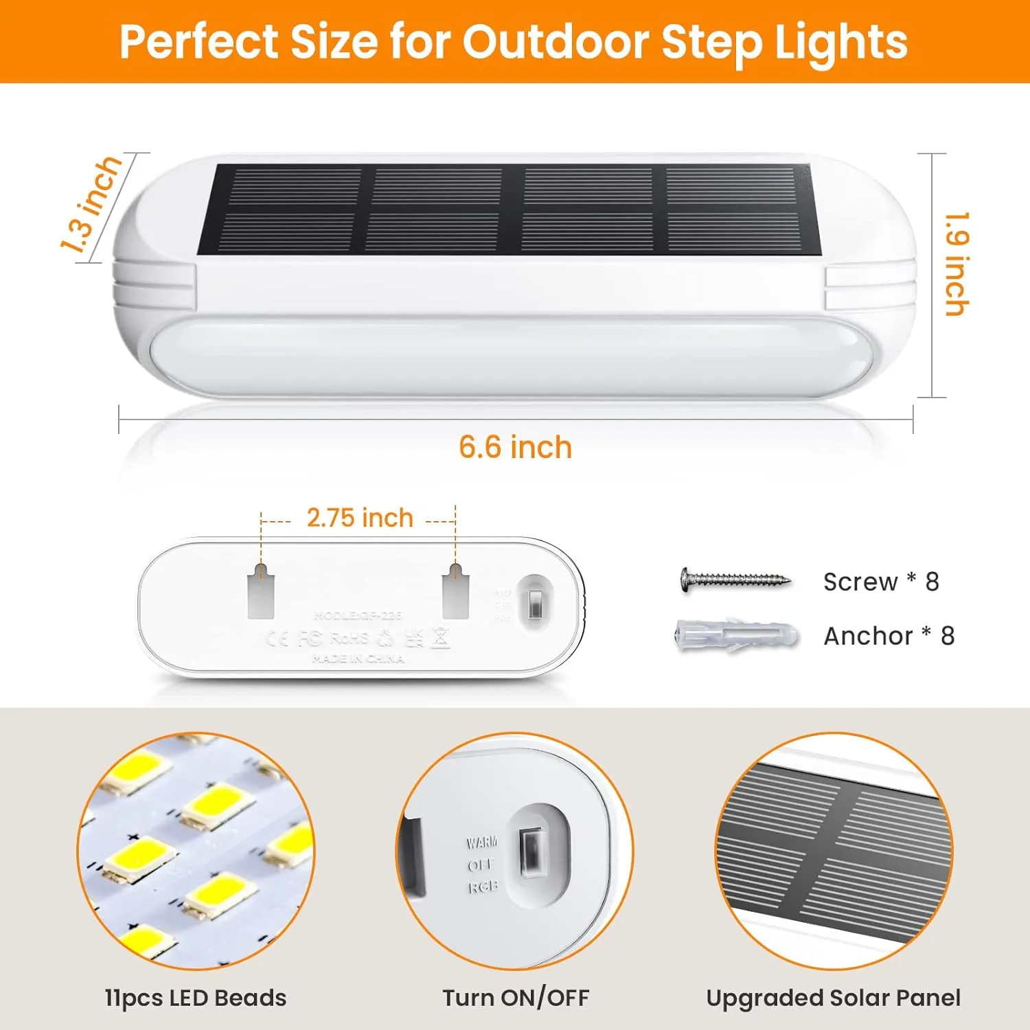 Solar Outdoor Lights 4 Pack, Bright Fence Lights with Multi-Color Changing & Warm White Mode, Upgraded Solar Step Lights Outdoor Waterproof for Garden Deck Post Stair Yard and Wall