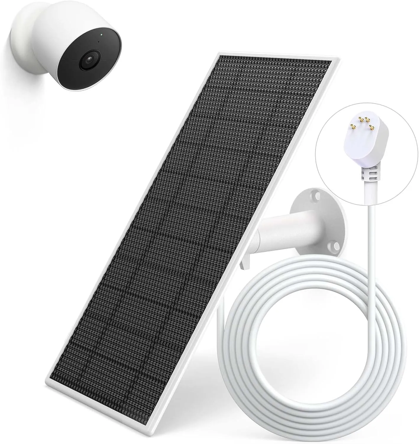 Solar Panel for Google Nest Camera, Upgraded Solar Power Charger for Google Nest Cam Indoor & Outdoor(Battery Version), Flexible Solar Panels with IP65 Waterproof and 13.1Ft Fast Charging Cable