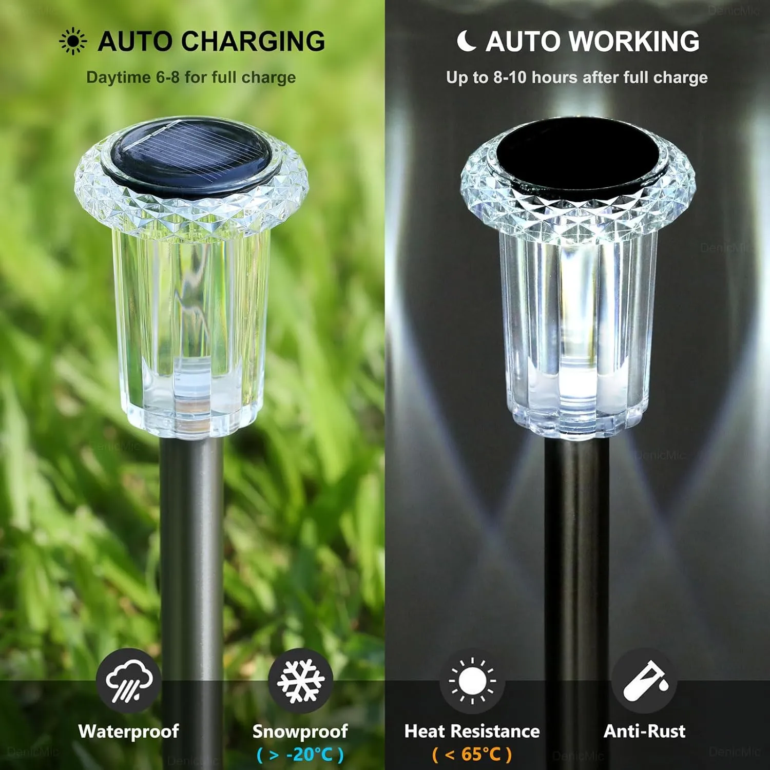 Solar Pathway Lights 10 Pack Solar Outdoor Lights, Led Waterproof Yard Walkway Lighting Stainless Steel Garden Stake for Outside, Path, Landscape, Lawn, Driveway, Backyard(Cold White)