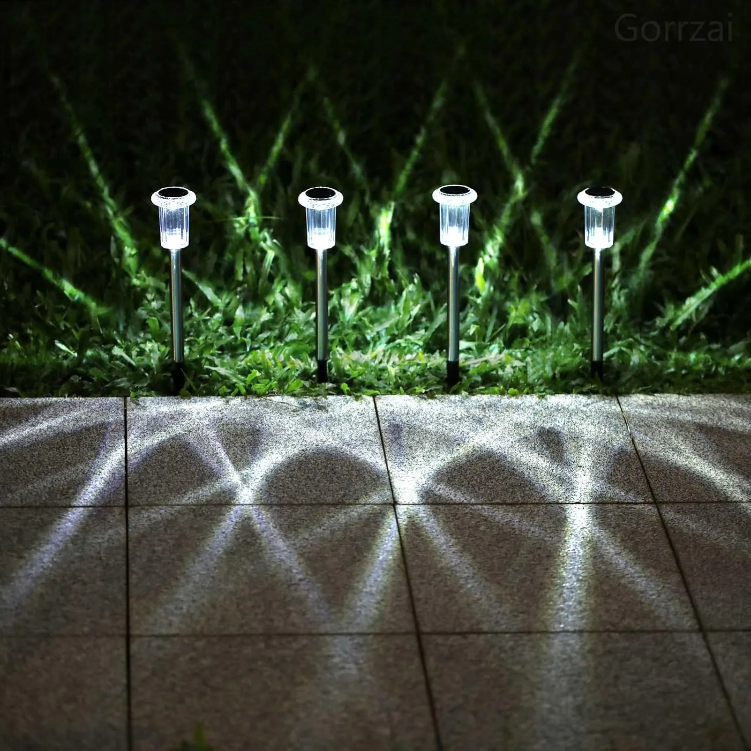 Solar Pathway Lights 10 Pack Solar Outdoor Lights, Led Waterproof Yard Walkway Lighting Stainless Steel Garden Stake for Outside, Path, Landscape, Lawn, Driveway, Backyard(Cold White)