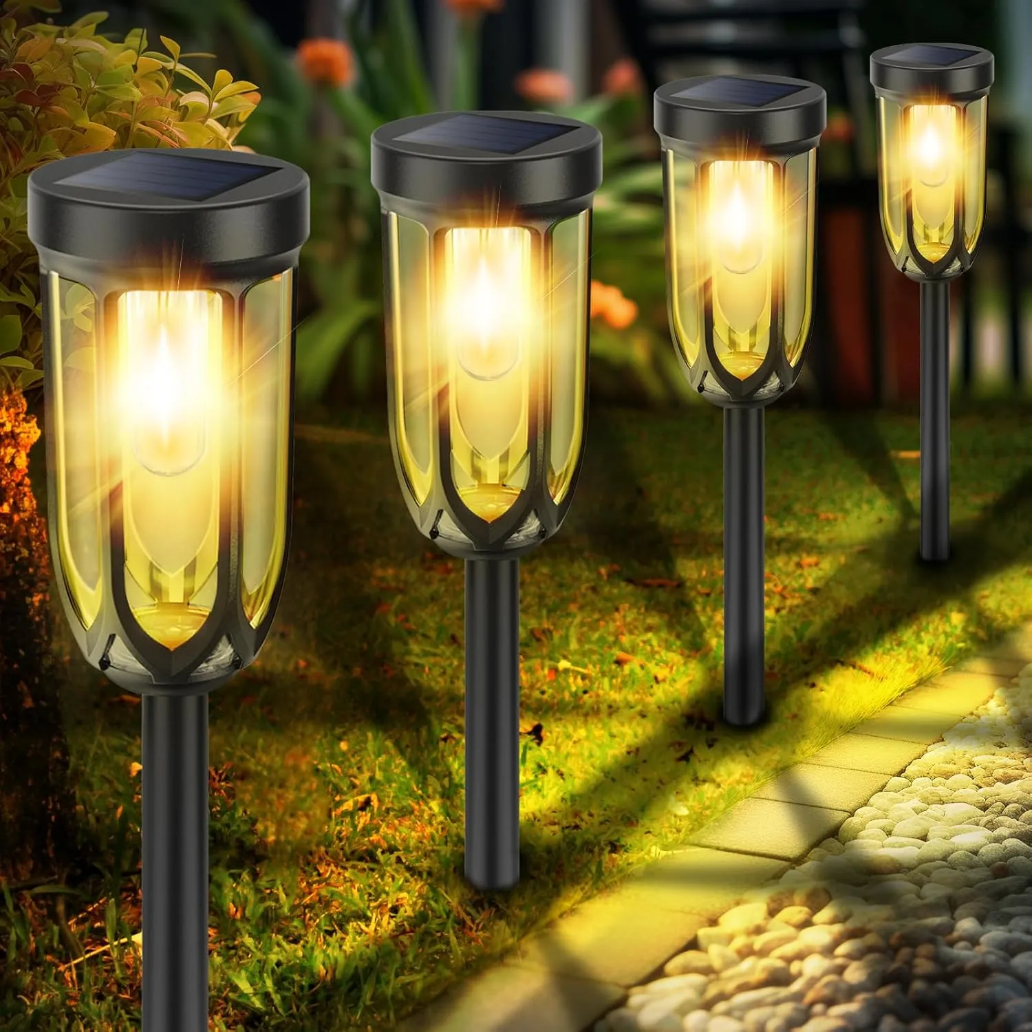 Solar Pathway Lights 8 Pack, Solar Lights Outdoor Waterproof IP65, Bright Auto On/Off Driveway Patio Light, Solar Garden Lights Landscape Lighting for Walkway Lawn Yard