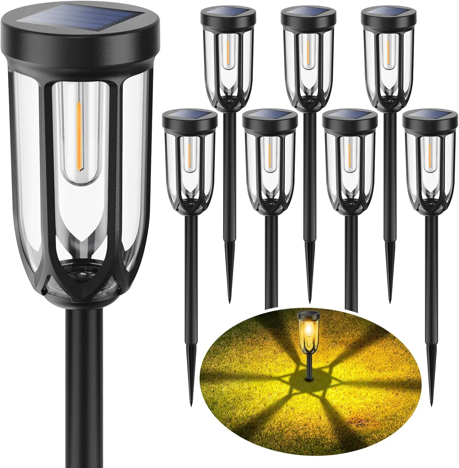 Solar Pathway Lights 8 Pack, Solar Lights Outdoor Waterproof IP65, Bright Auto On/Off Driveway Patio Light, Solar Garden Lights Landscape Lighting for Walkway Lawn Yard