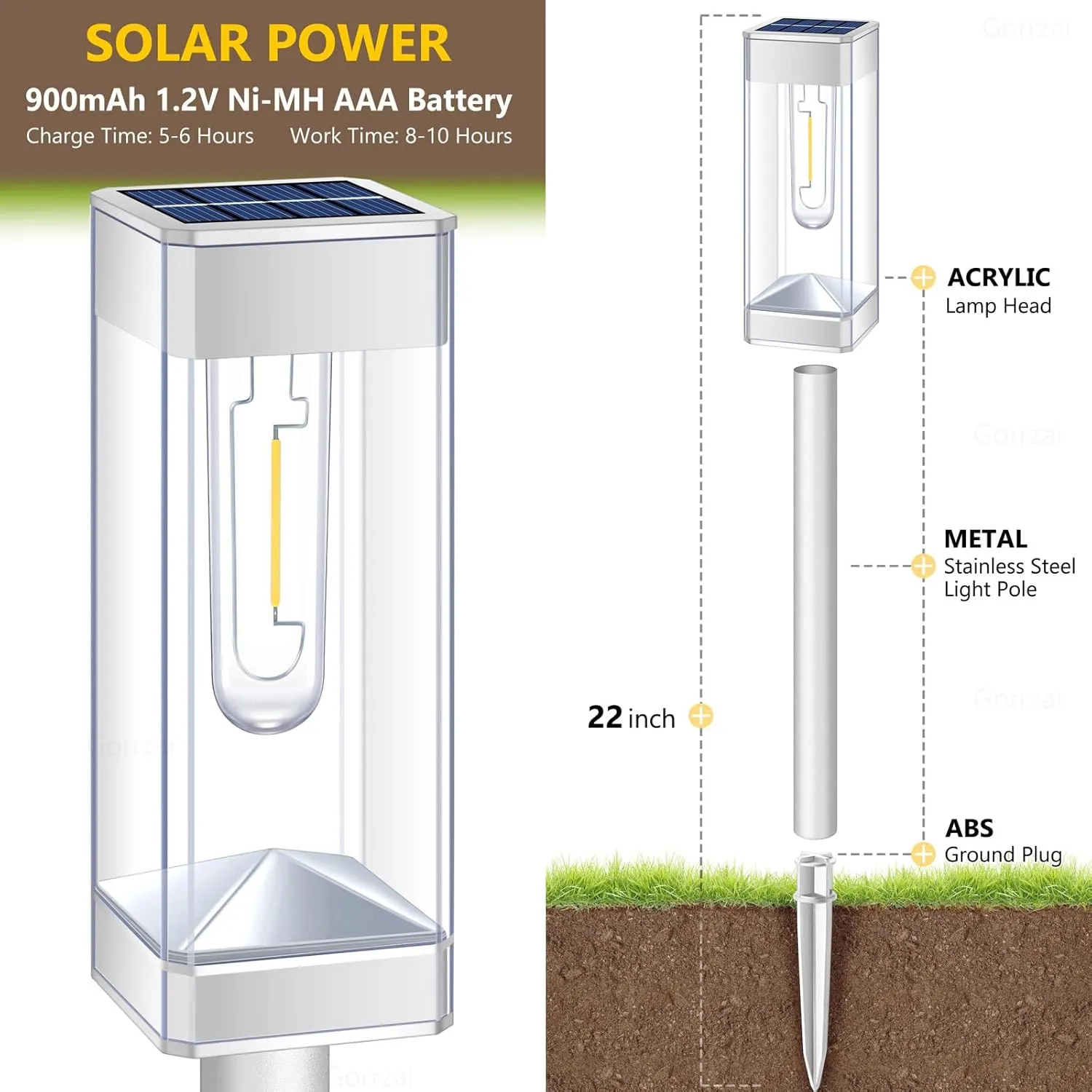 Solar Pathway Lights 8 Pack Solar Outdoor Lights with LED Tungsten Filament Bulb Waterproof Stainless Steel Garden Lighting for Outside Driveway Landscape Lawn Path Christmas (White)