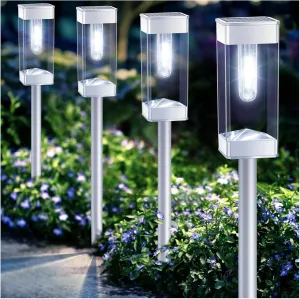 Solar Pathway Lights 8 Pack Solar Outdoor Lights with LED Tungsten Filament Bulb Waterproof Stainless Steel Garden Lighting for Outside Driveway Landscape Lawn Path Christmas (White)