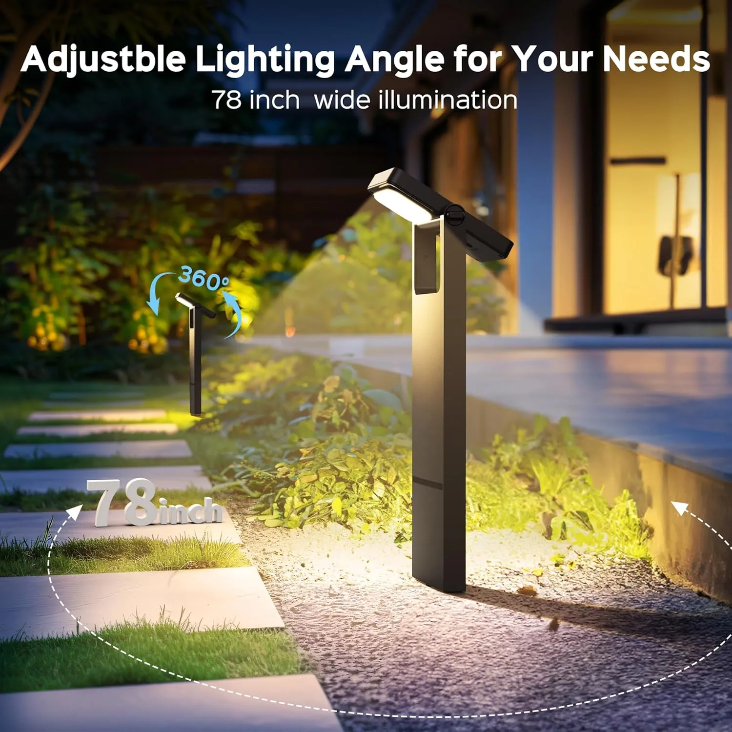 Solar Pathway Lights Outdoor 4 Pack, 360° Adjustable Panel, 4 Modes Warm/Cool White, 12H Solar Powered Path Lights, IP65 Waterproof Landscape Lighting for Walkway Yard Garden