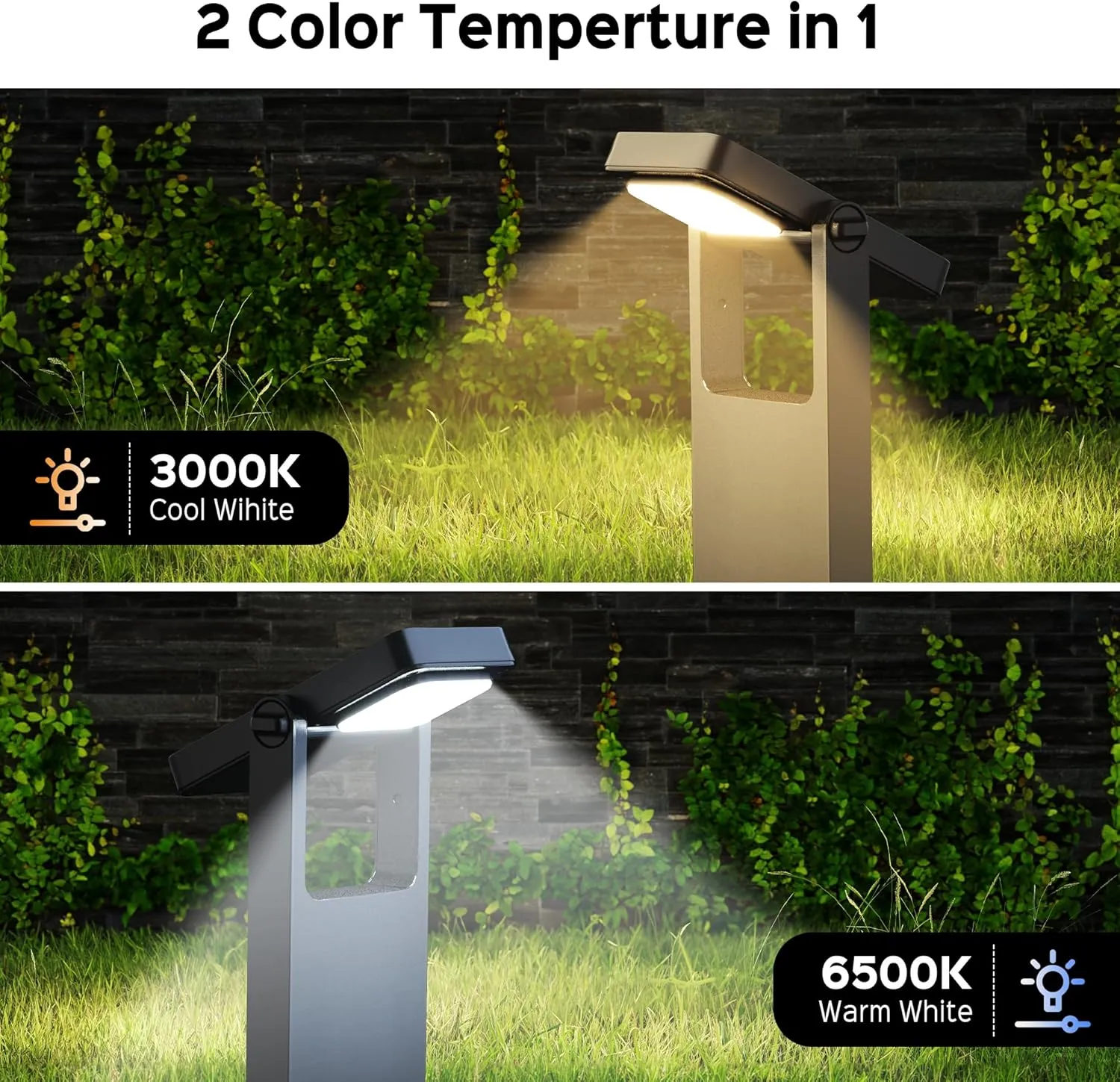 Solar Pathway Lights Outdoor 4 Pack, 360° Adjustable Panel, 4 Modes Warm/Cool White, 12H Solar Powered Path Lights, IP65 Waterproof Landscape Lighting for Walkway Yard Garden