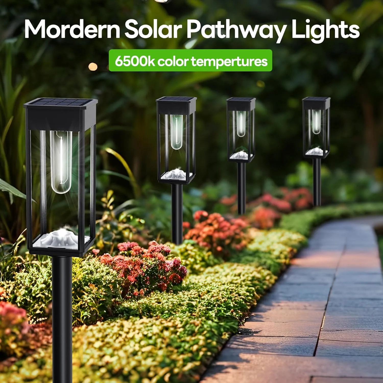 Solar Pathway Lights Outdoor Waterproof, 6 Pack 6500K LED Solar Powered Walkway Lights 12hrs Landscape Light for Yard Lawn Garden Patio Driveway Outside, Cool White