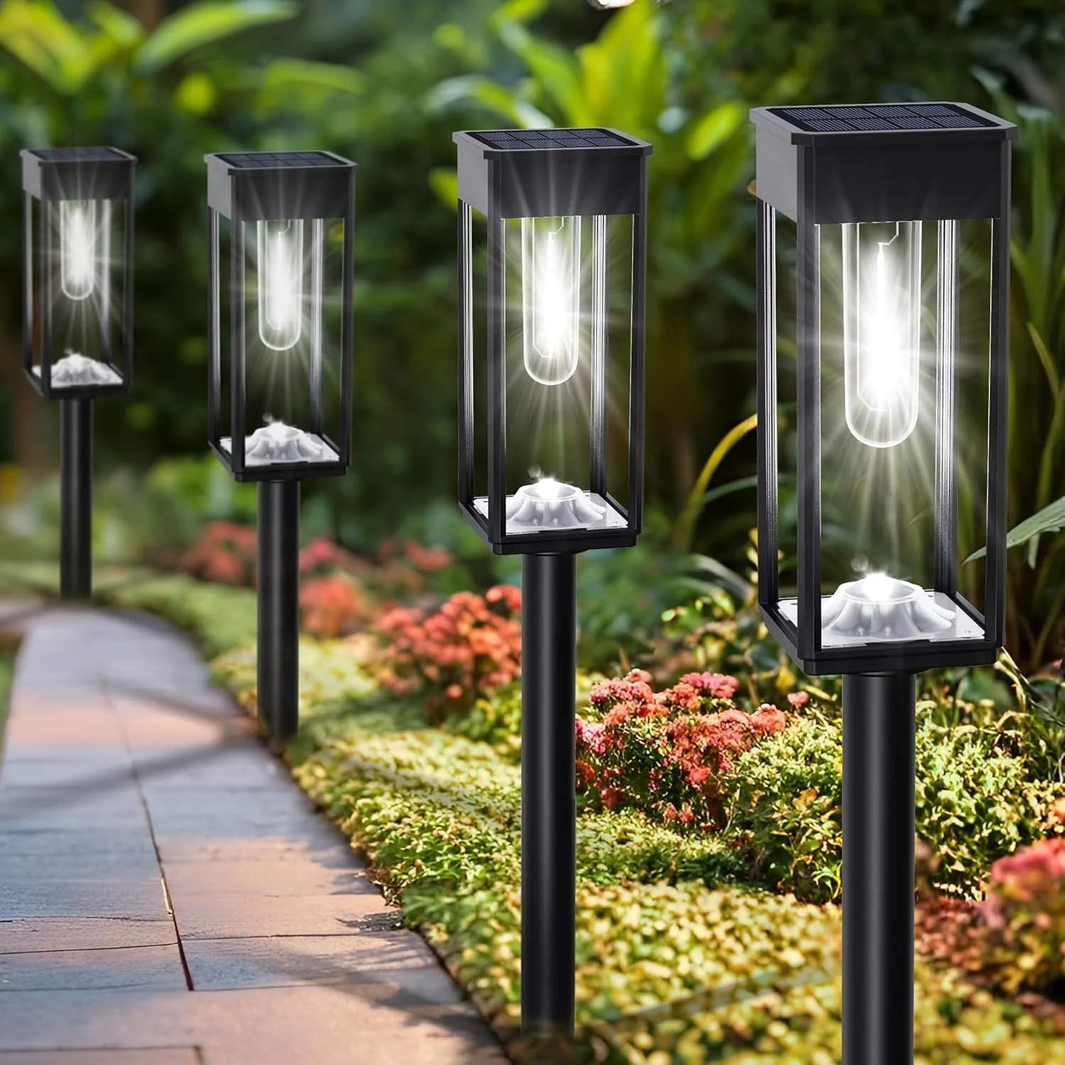 Solar Pathway Lights Outdoor Waterproof, 6 Pack 6500K LED Solar Powered Walkway Lights 12hrs Landscape Light for Yard Lawn Garden Patio Driveway Outside, Cool White