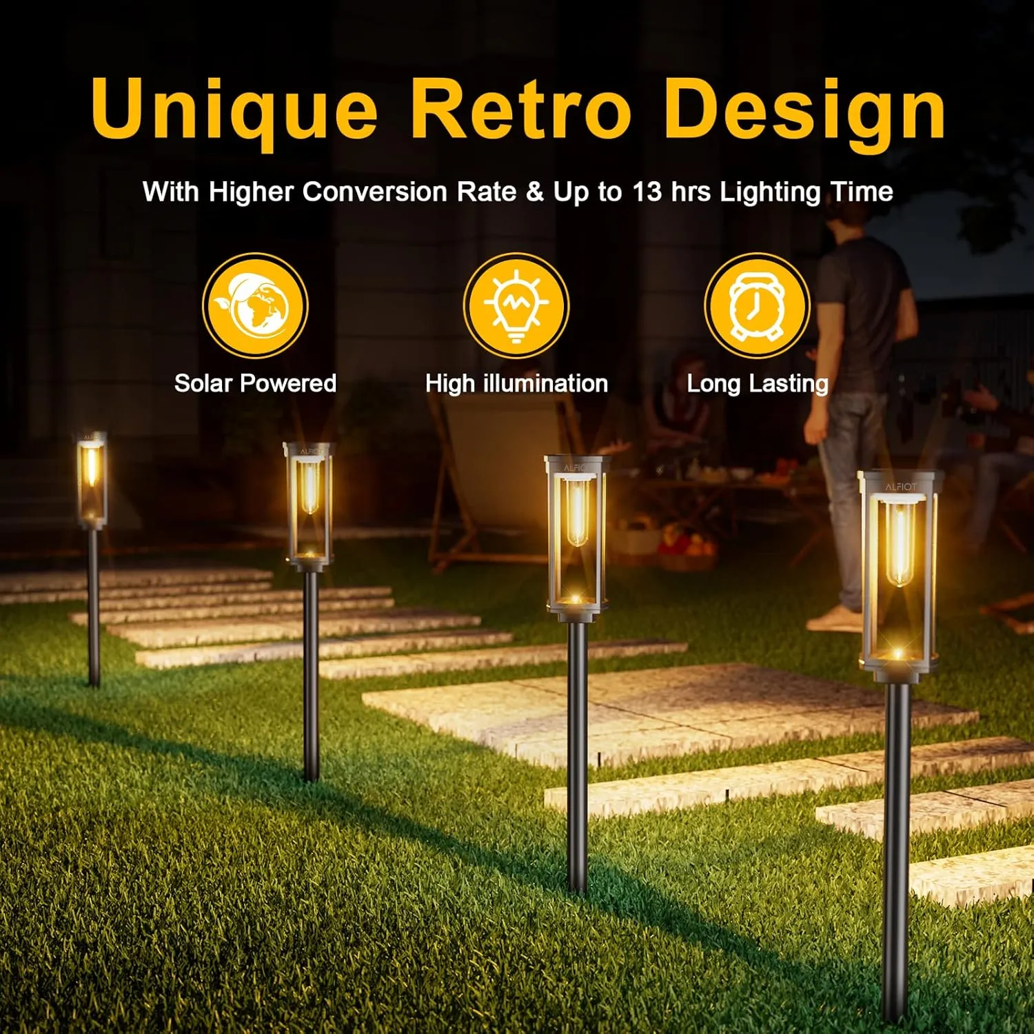 Solar Pathway Lights Outdoor,IP65 Waterproof Auto On/Off Solar Garden Lights Solar Powered Landscape Lighting for Yard Patio Walkway (4)