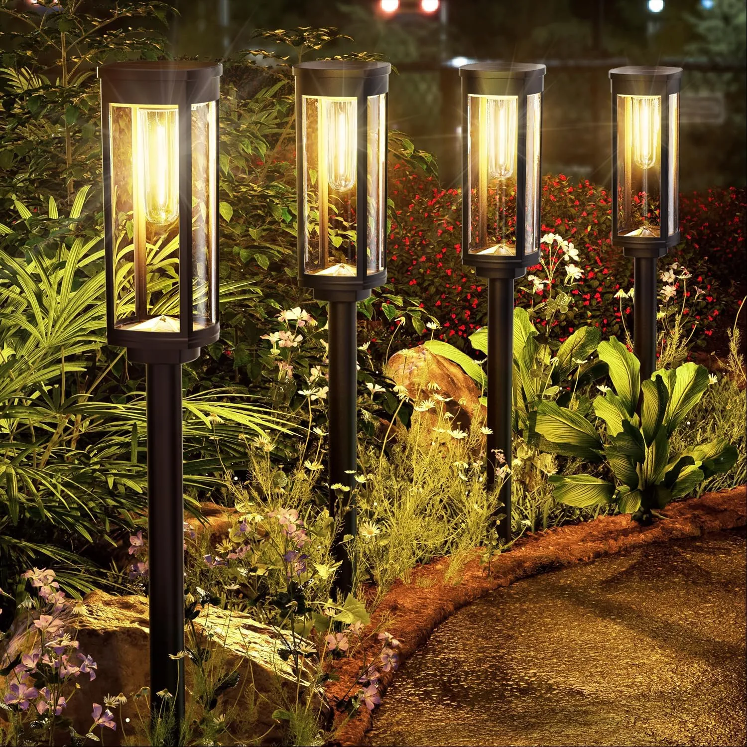 Solar Pathway Lights Outdoor,IP65 Waterproof Auto On/Off Solar Garden Lights Solar Powered Landscape Lighting for Yard Patio Walkway (4)