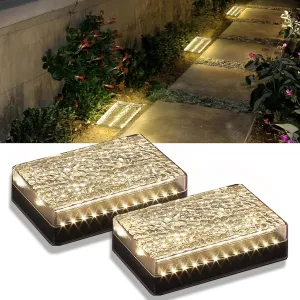 Solar Paver Outdoor Lights, 6x9 Recessed Brick Light, Heavy Duty IP67 Waterproof LED, Landscape Lighting for Ground, Pool, Garden, Driveway (Warm White, 2Pack)