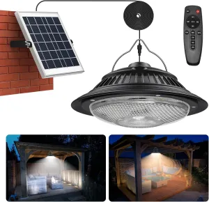 Solar Pendant Lights Motion Sensor, 5 Modes Dimmable 6000K/4000K/3200K Solar Shed Lights with ON Off Switch & Remote, Daytime Waterproof Indoor/Outdoor Hanging Chandelier for Barn Chicken Coop