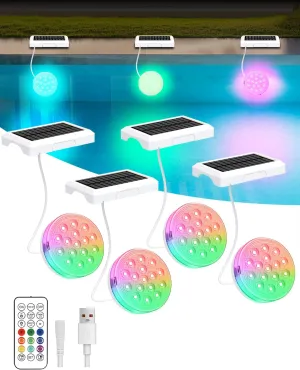Solar Pool Lights, Rechargeable Submersible LED Lights with Remote, IP68 Waterproof Built-in Magnet Solar Underwater Light for Above Ground/Inground Pools, Pond Decoration(4 Pack)