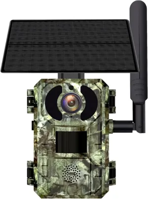 Solar-Powered 4G Trail Camera with Infrared Night Vision, 1080P Hd, Rugged Camouflage Design