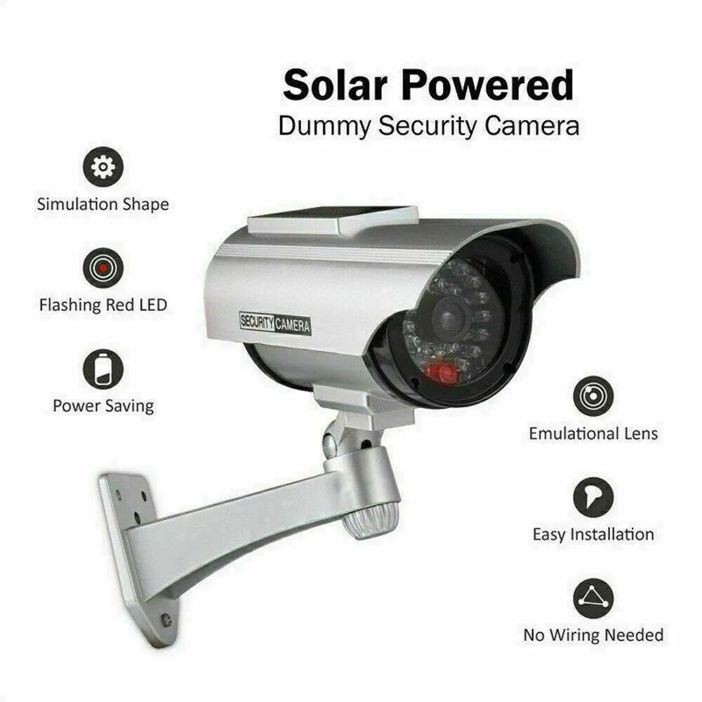 Solar Powered Fake Security Camera Outdoor Blinking LED Light Surveillance