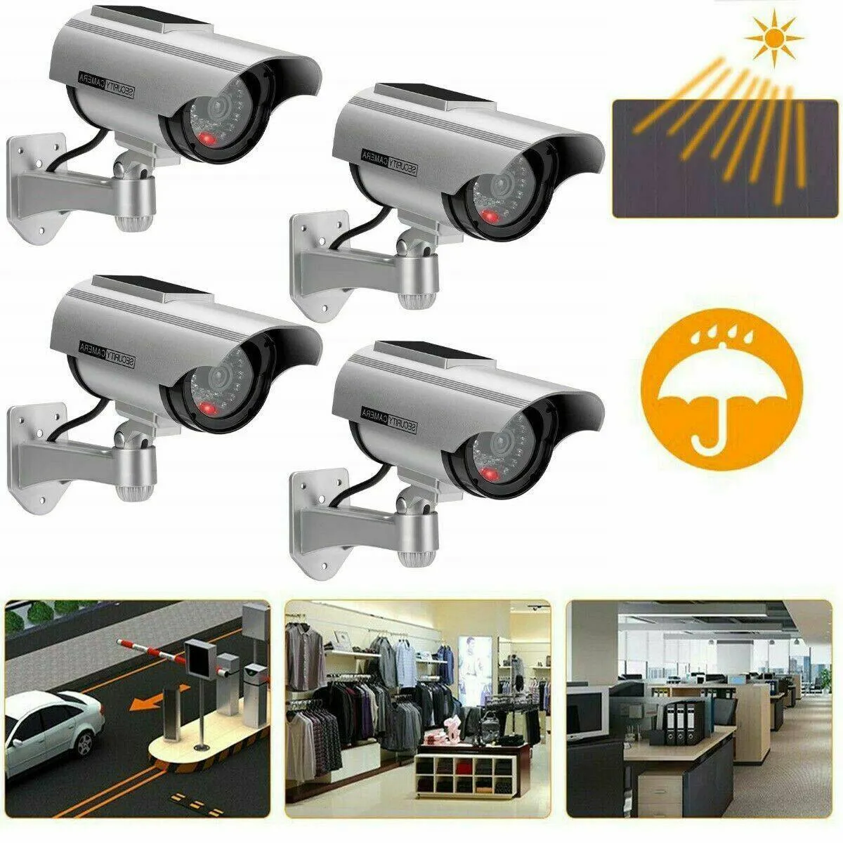 Solar Powered Fake Security Camera Outdoor Blinking LED Light Surveillance