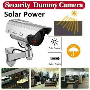 Solar Powered Fake Security Camera Outdoor Blinking LED Light Surveillance