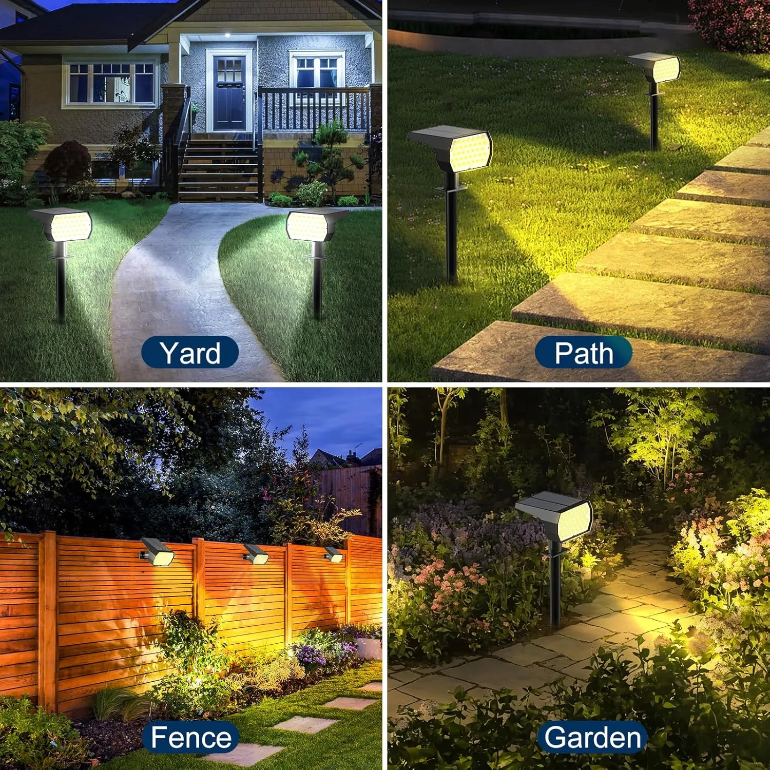 Solar Spot Lights Outdoor - 74 LED 3 Lighting Modes 2-in-1 Solar Landscape Spotlights, IP65 Waterproof Outdoor Solar Lights for Yard Garden Pathway Outside Landscape - 4PK