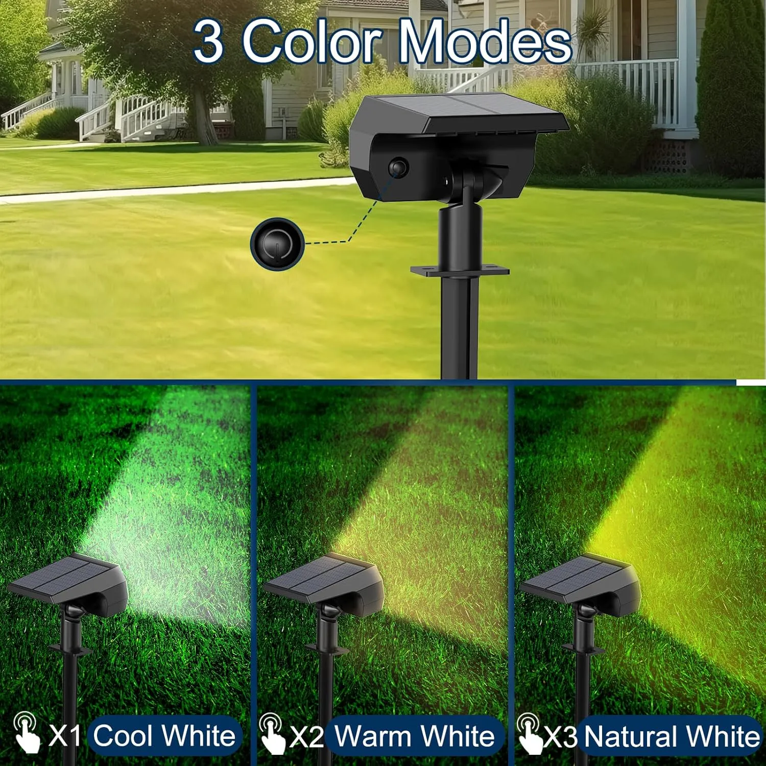 Solar Spot Lights Outdoor - 74 LED 3 Lighting Modes 2-in-1 Solar Landscape Spotlights, IP65 Waterproof Outdoor Solar Lights for Yard Garden Pathway Outside Landscape - 4PK